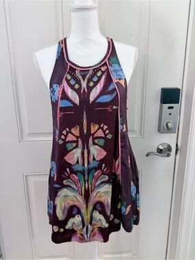 Free People Dream Free Floral Tunic Mini Dress S | Plum Multicolor